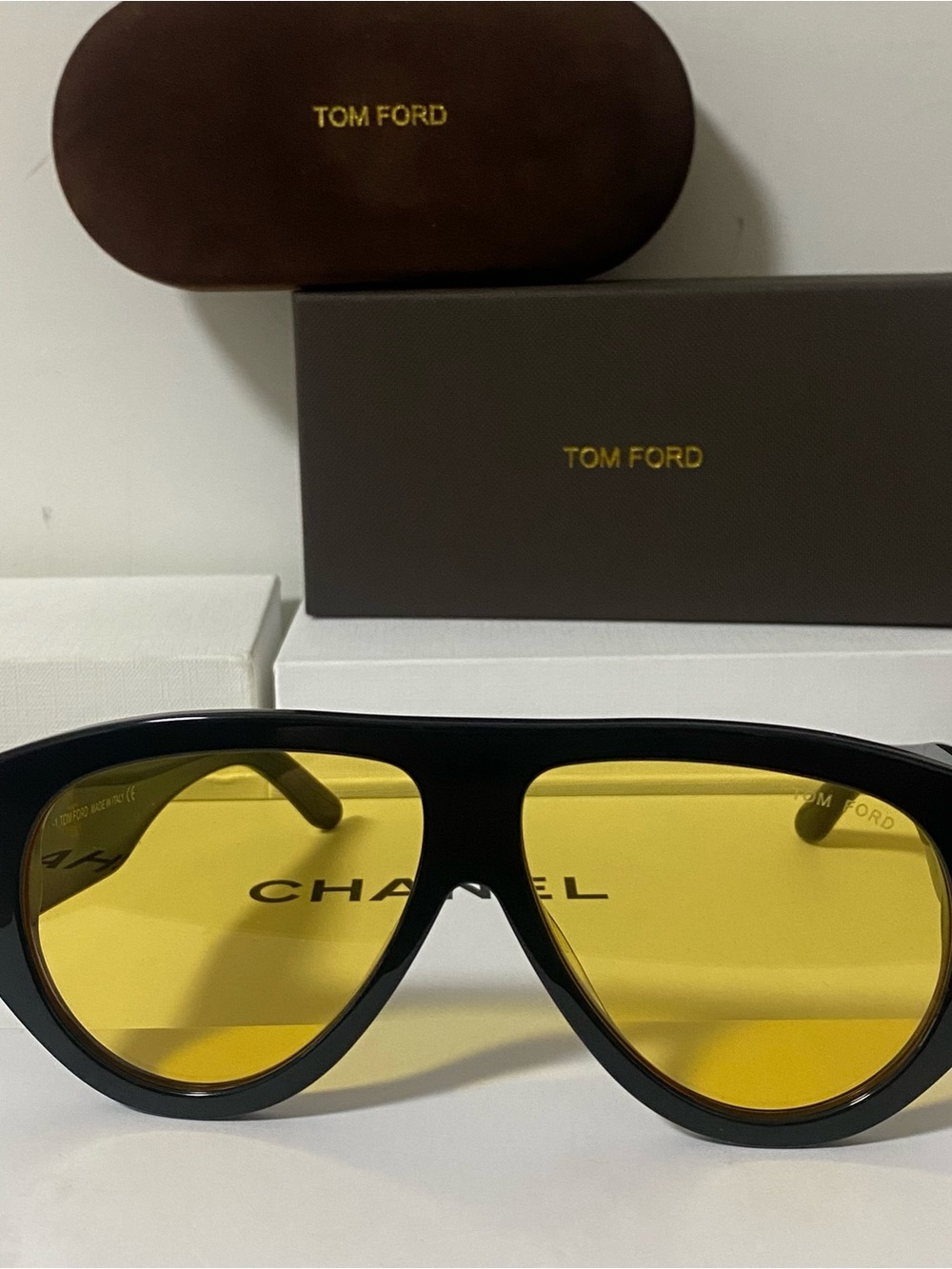 Tom Ford Black Frame Sunglasses with Yellow Lenses